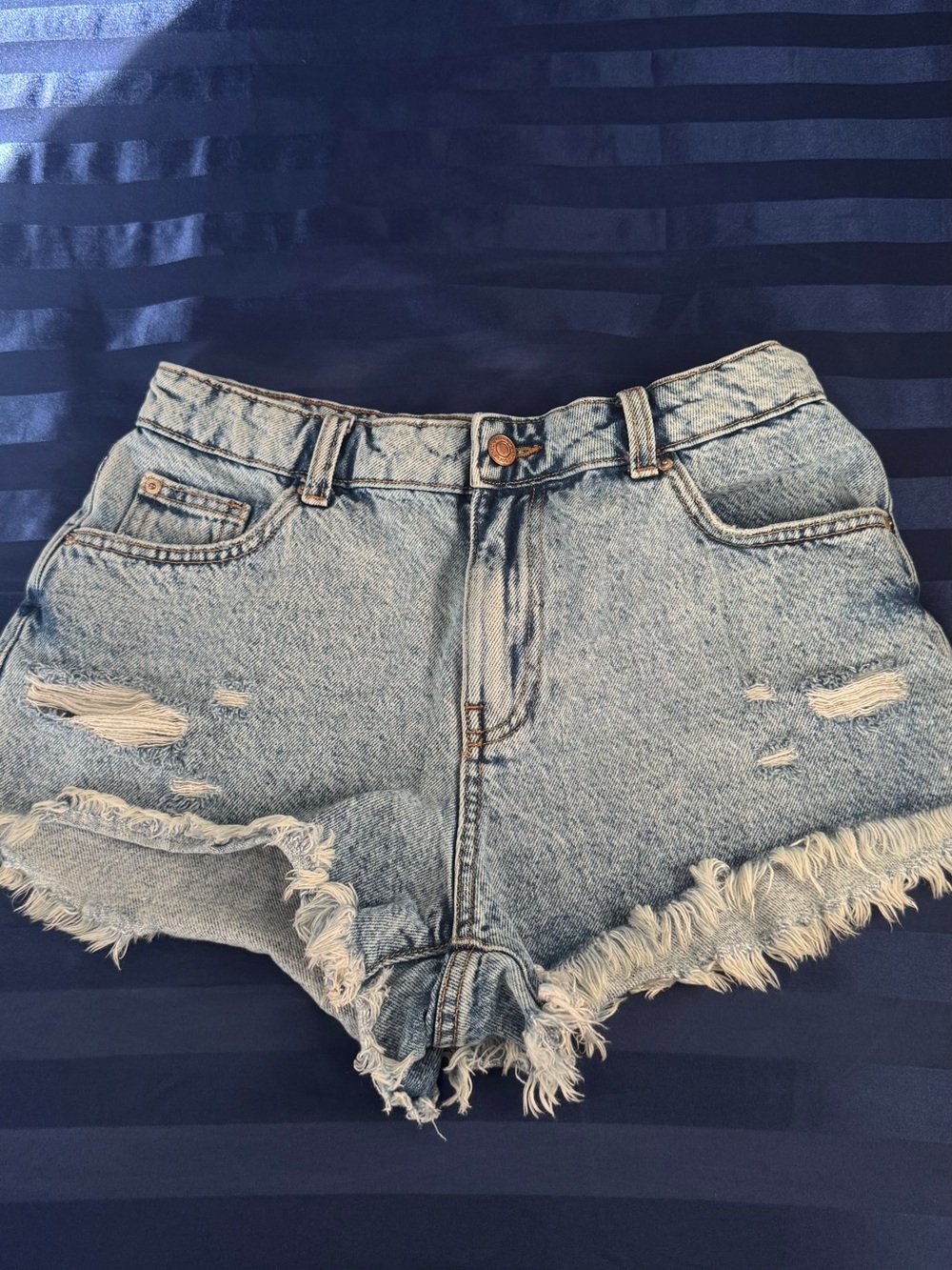 Zara Light Blue Distressed Denim Cutoff Shorts